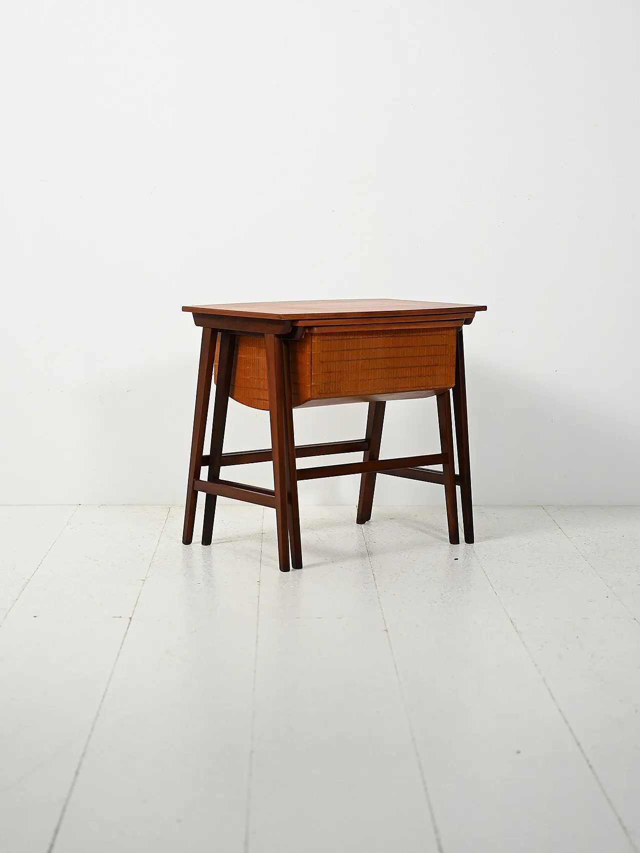 Pair of interlocking Scandinavian coffee tables with wool holder 5