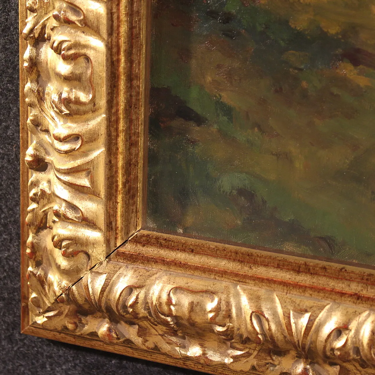 Dipinto italiano paesaggio La Vigna a Druento, '900 10