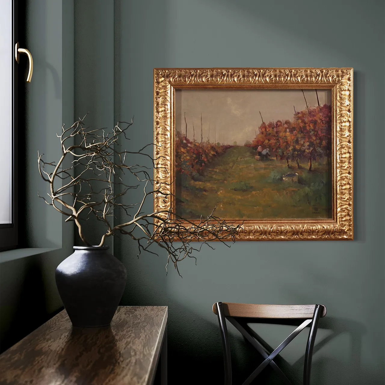 Dipinto italiano paesaggio La Vigna a Druento, '900 12