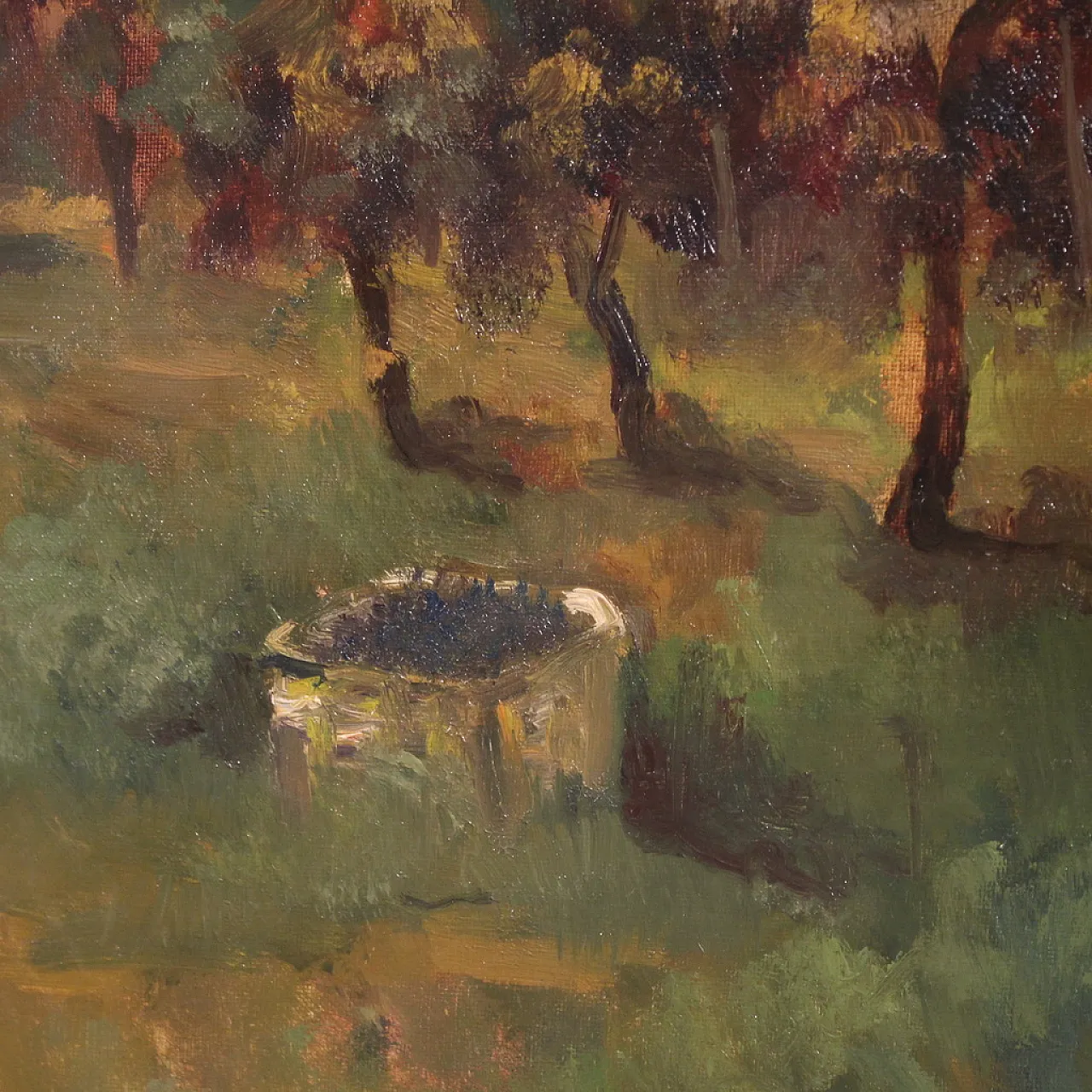 Dipinto italiano paesaggio La Vigna a Druento, '900 13