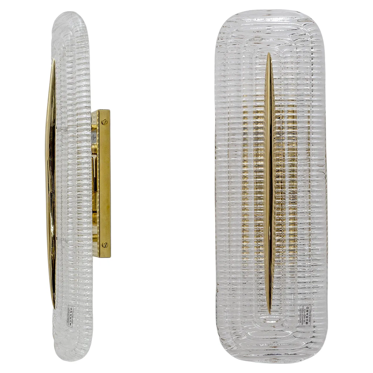 Pair of Modern Murano glass transparent and brass sconces, 2000s 1