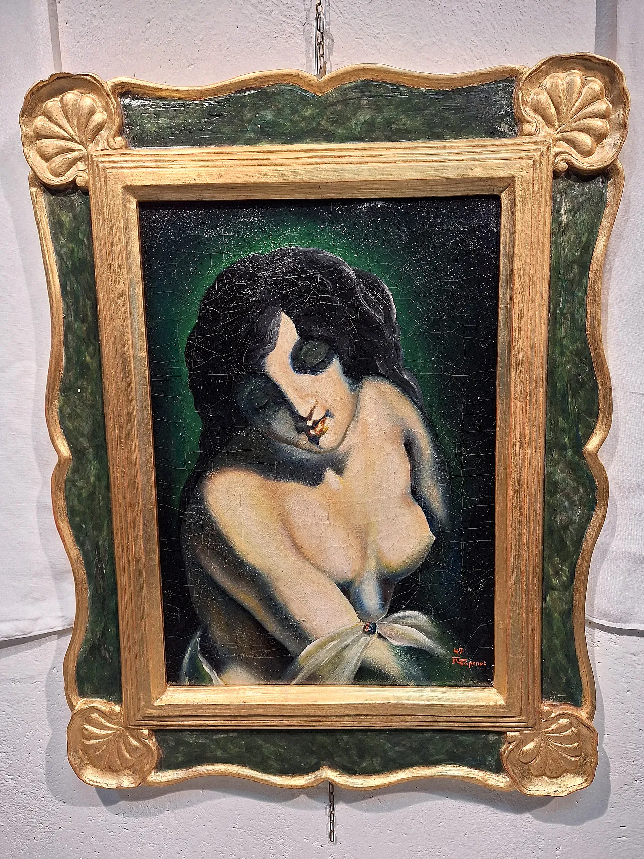 Oil on deco canvas depicting a woman with a carved and gilded frame 1
