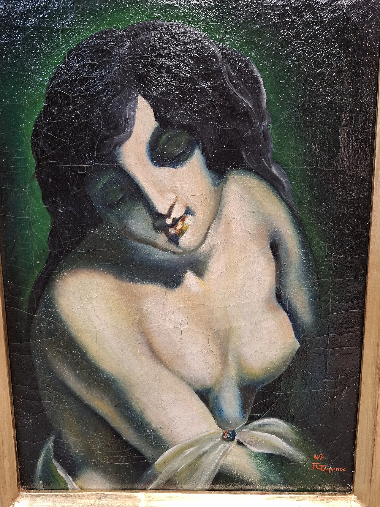 Oil on deco canvas depicting a woman with a carved and gilded frame 2