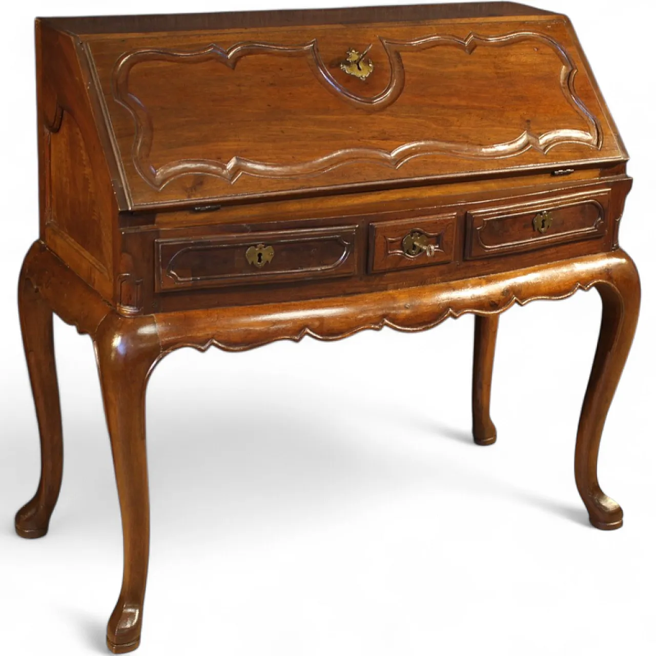 Antique Spanish flap desk in curved wood, mid-19th century 14