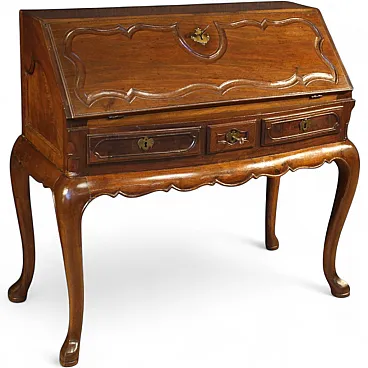 Antique Spanish flap desk in curved wood, mid-19th century