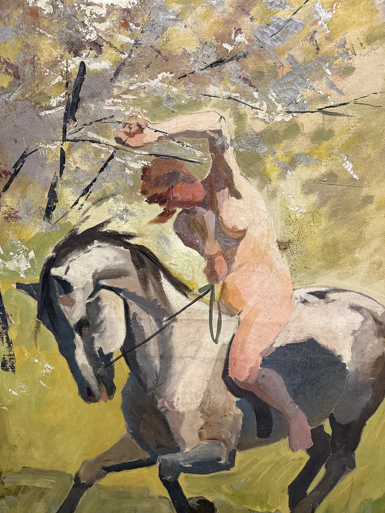Oil painting on canvas "Naked woman on horseback" Rome, 1921 5