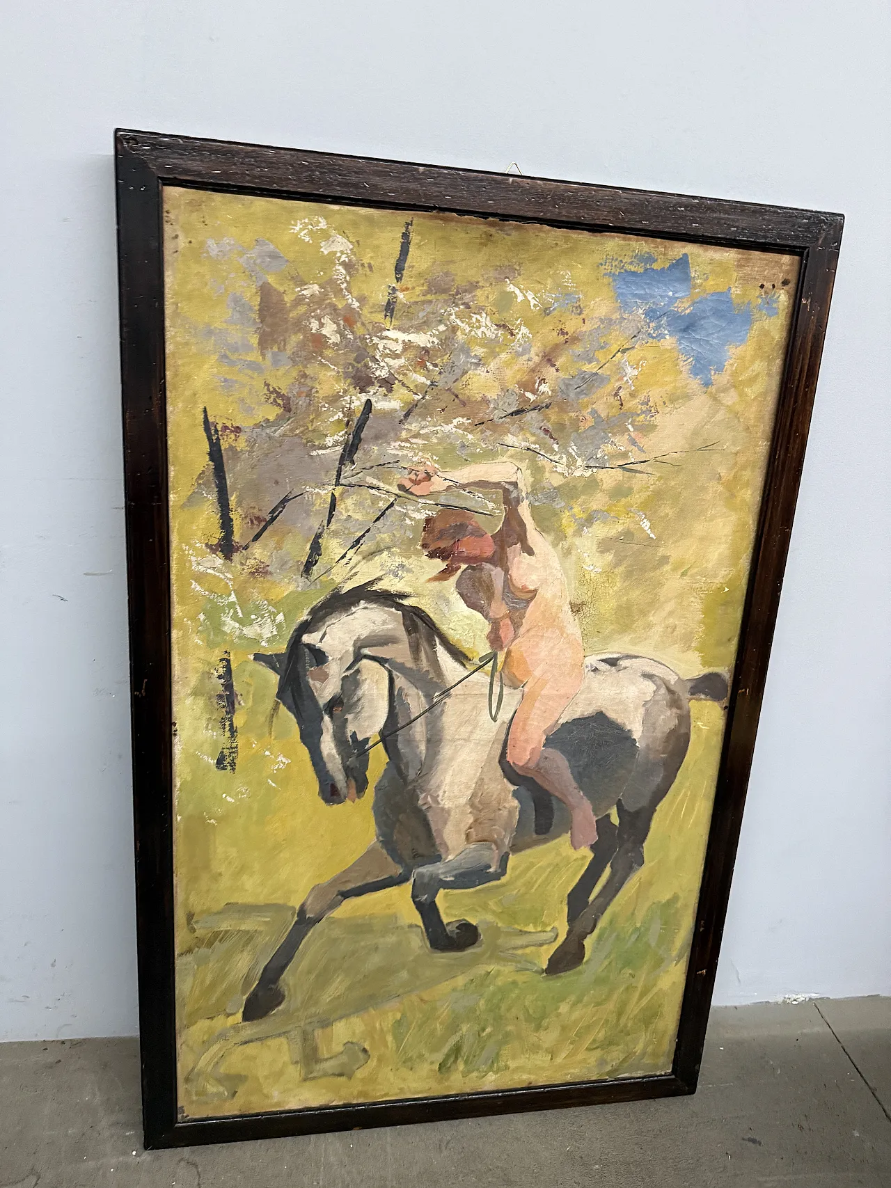 Oil painting on canvas "Naked woman on horseback" Rome, 1921 9