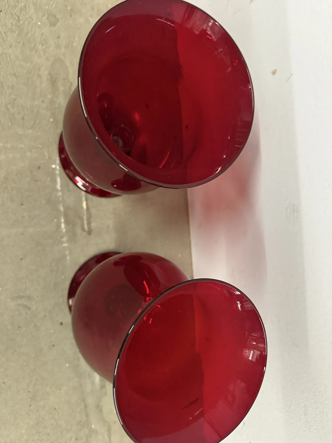 Pair of mid century Murano vases, ruby ​​red with candelabra, 50s 10