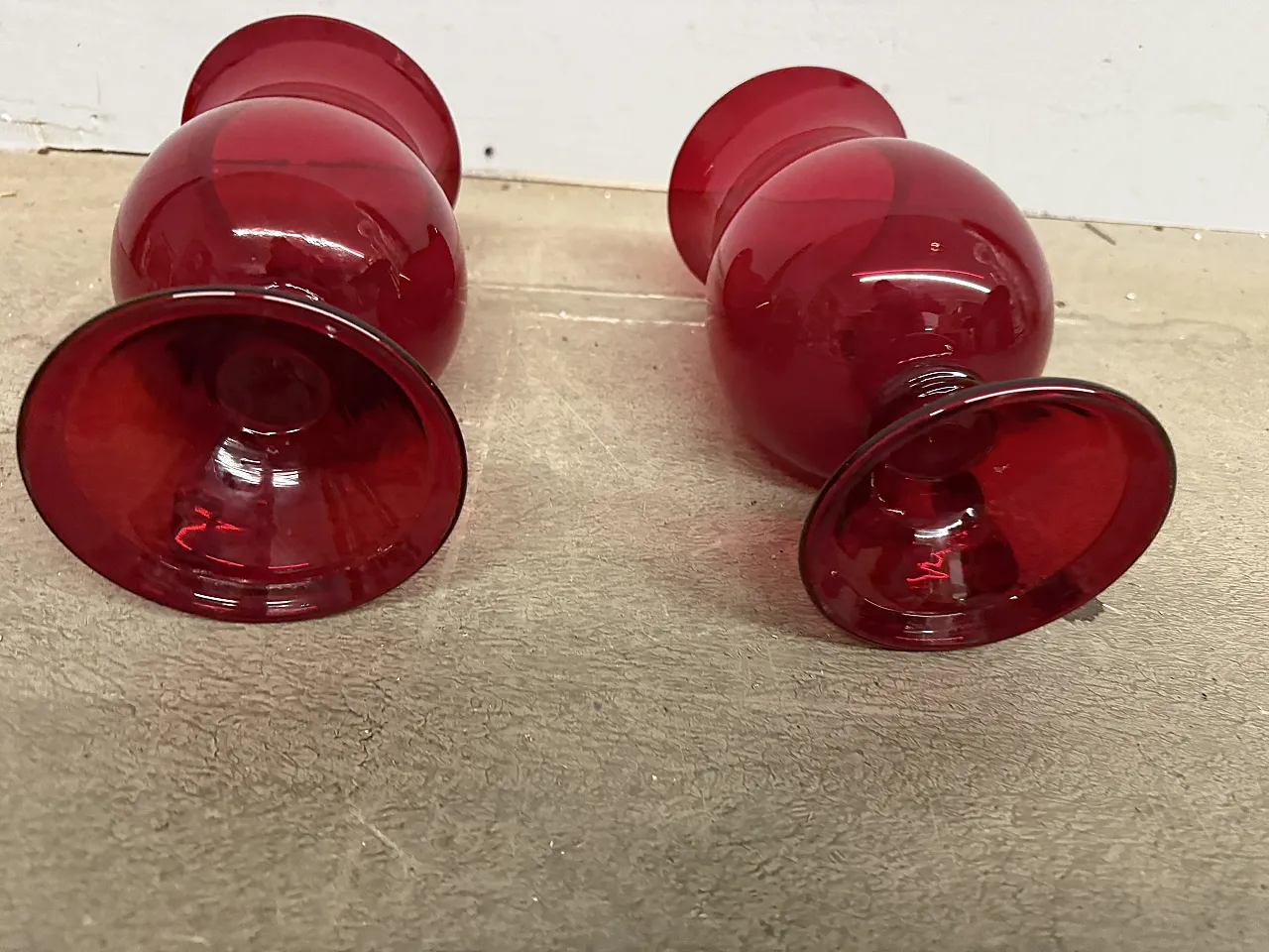 Pair of mid century Murano vases, ruby ​​red with candelabra, 50s 11