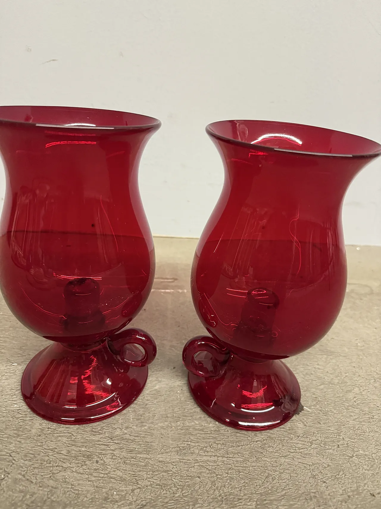 Pair of mid century Murano vases, ruby ​​red with candelabra, 50s 13