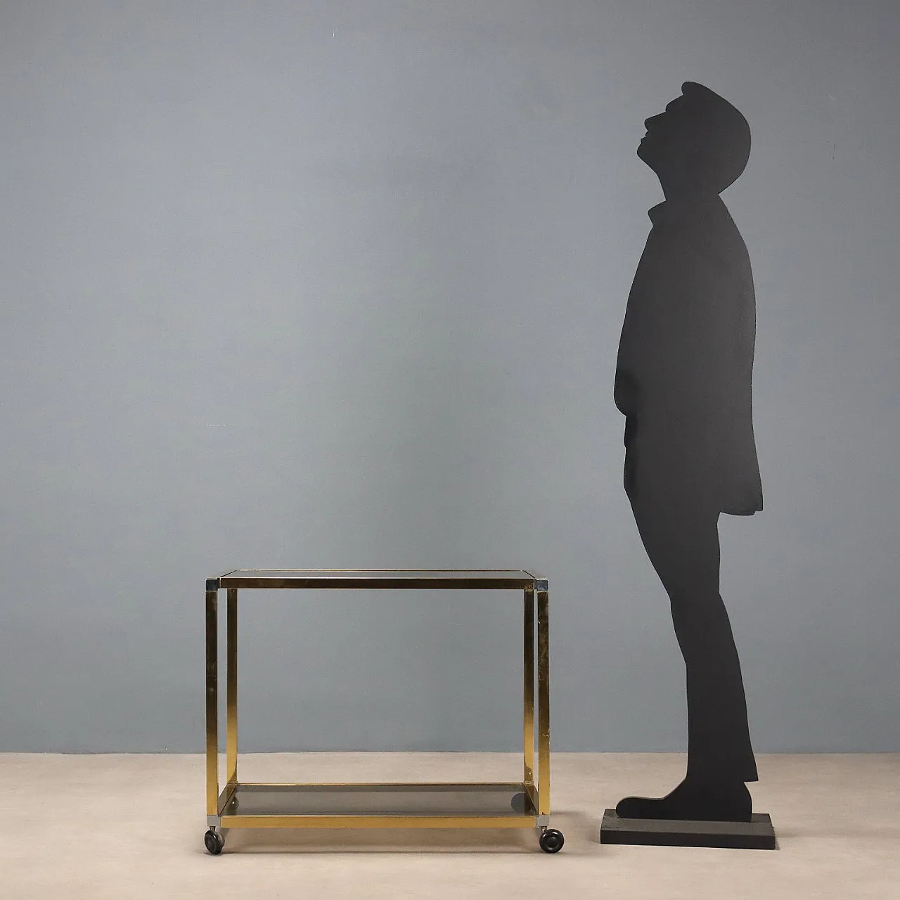 Carrello da cucina con doppio ripiano, ottone e vetro fumé, '900 3