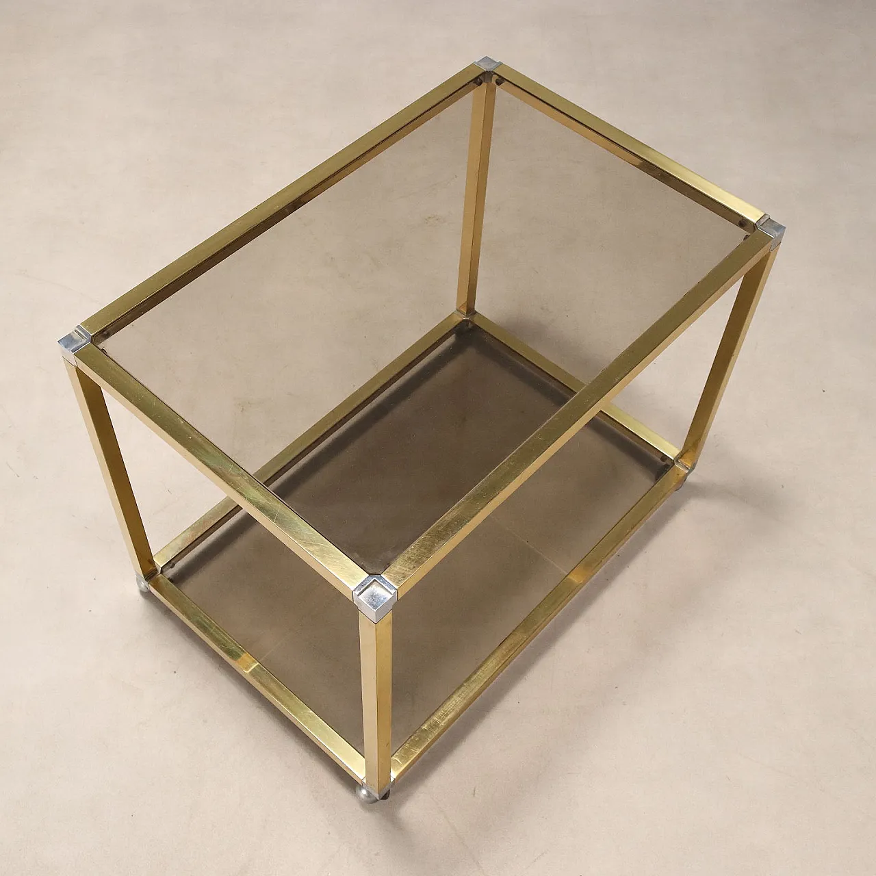 Carrello da cucina con doppio ripiano, ottone e vetro fumé, '900 8