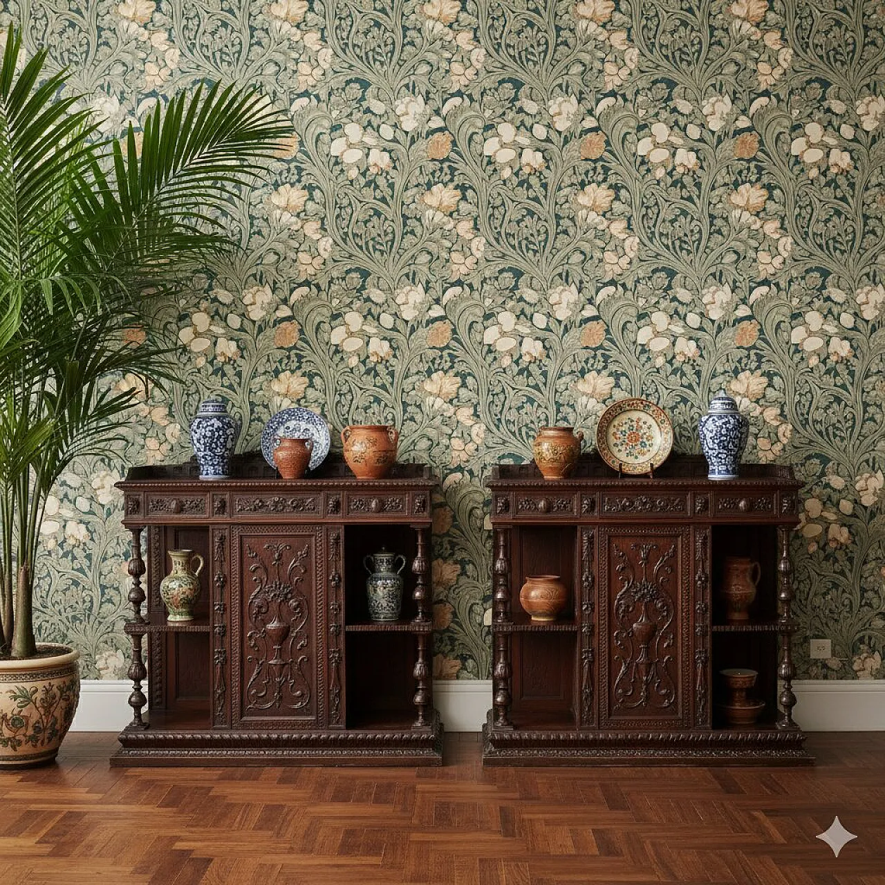 Coppia di credenze neobarocche in legno, fine '800 2