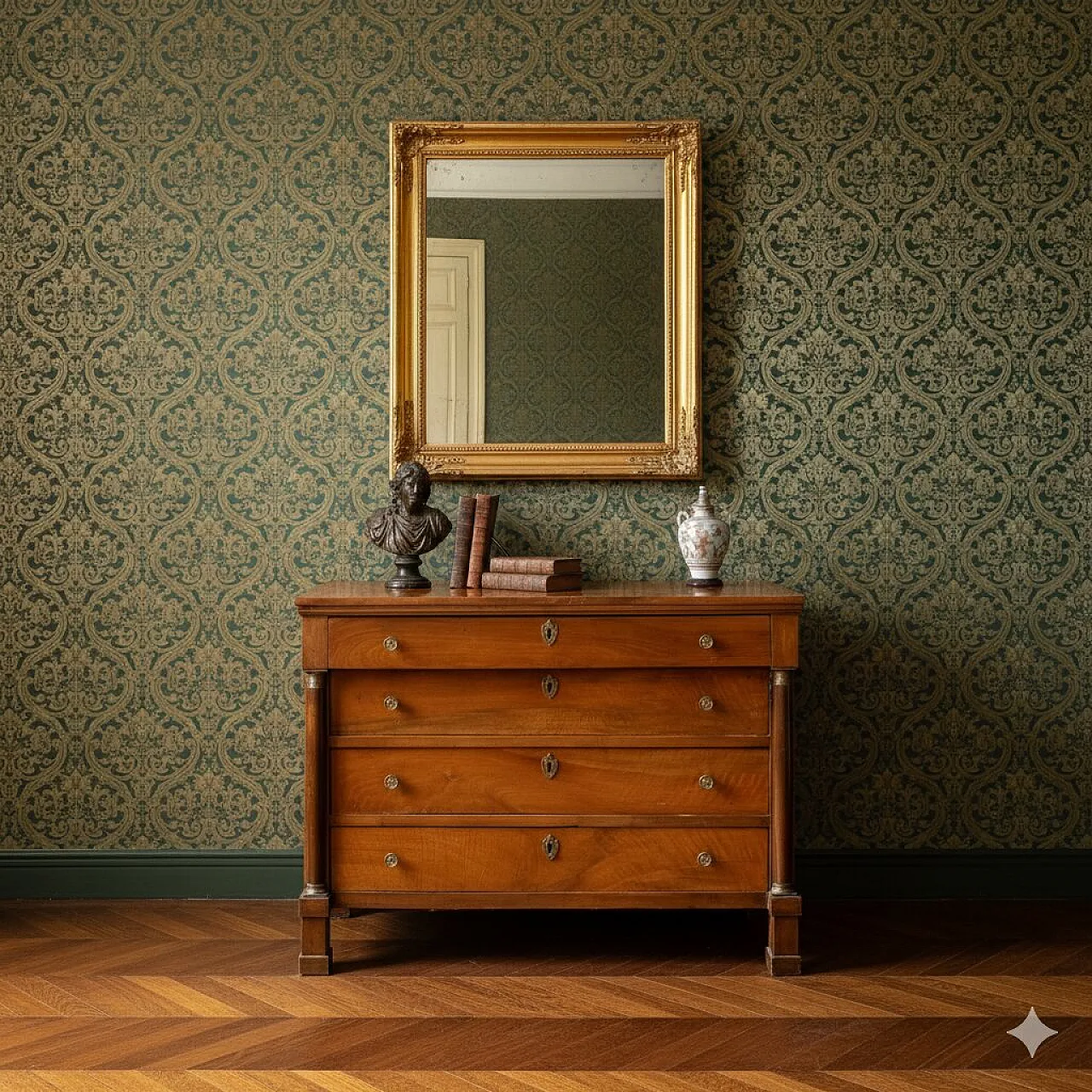 Cassettiera Impero in noce e bronzo dorato, primo '800 2