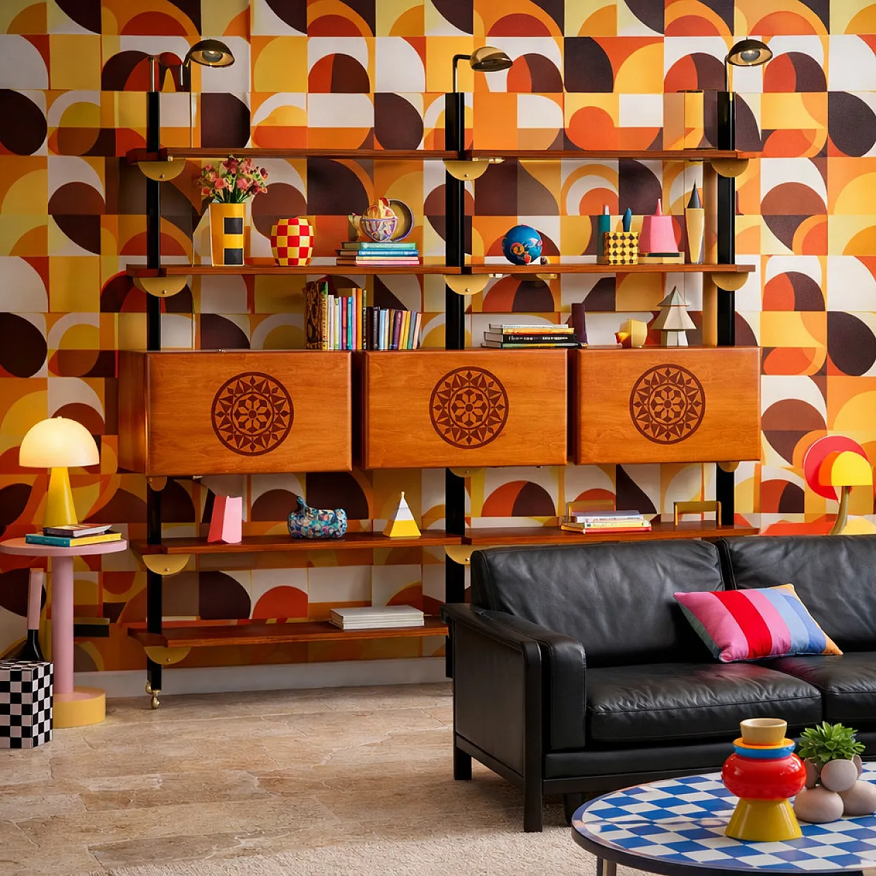 Stained wood and enameled metal bookcase, 20th century 2