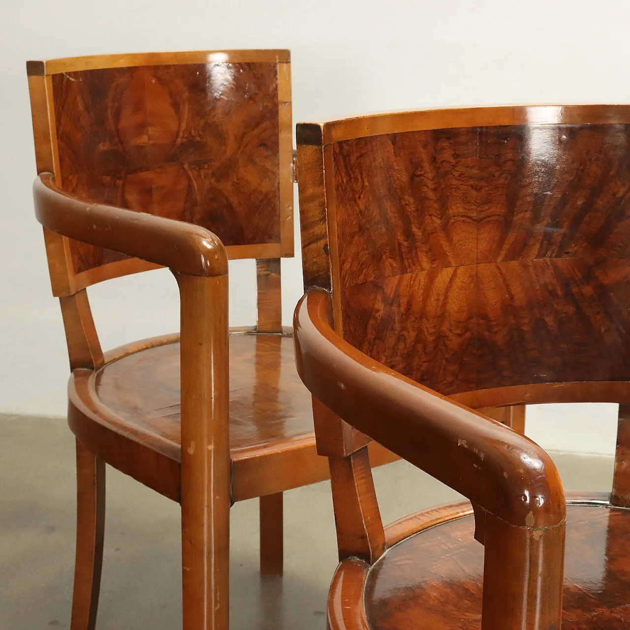 4 Armchairs in stained beech and briar-root veneer, 1940s 4