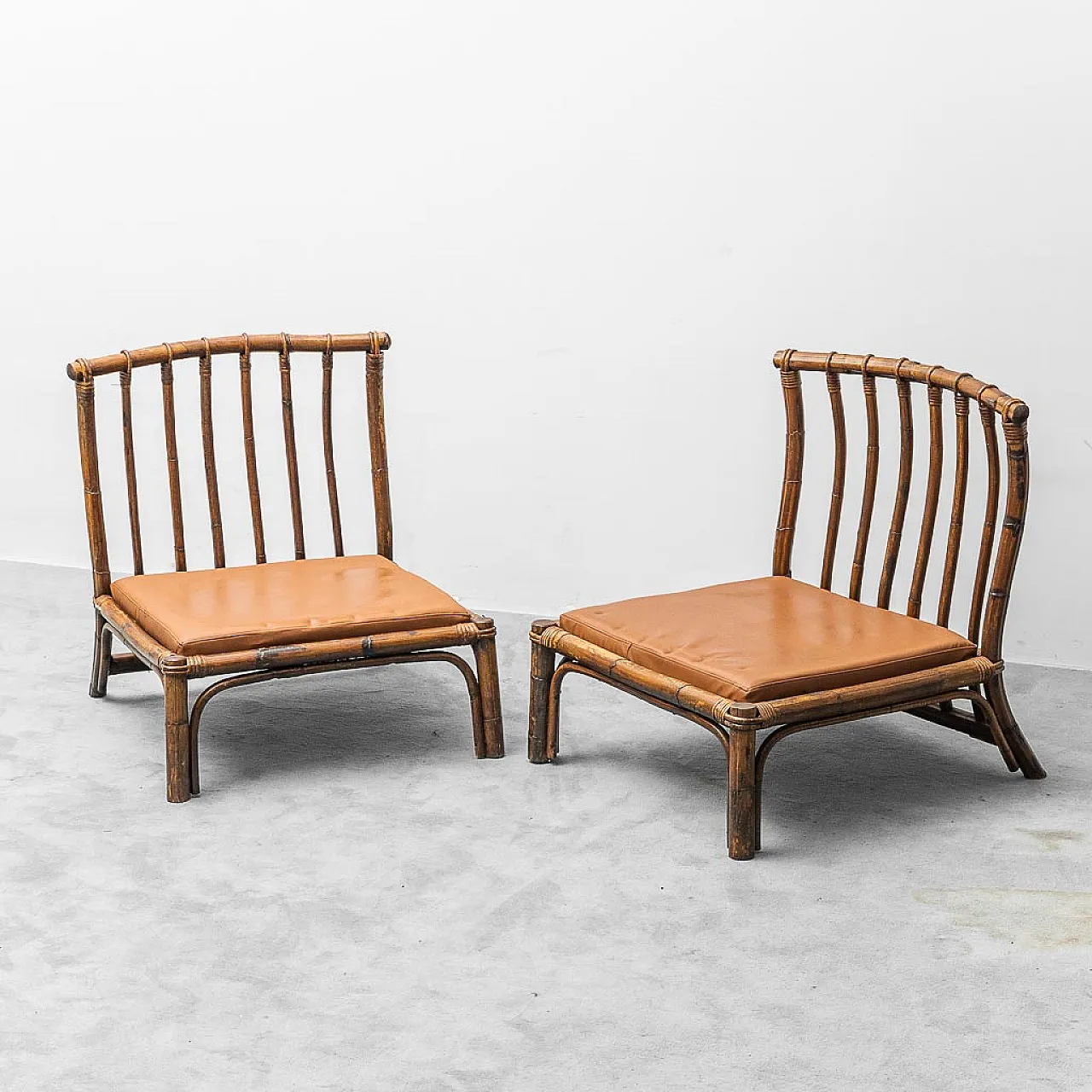 Pair of wooden and eco-leather armchairs by Alberto Smania, 1970s 1