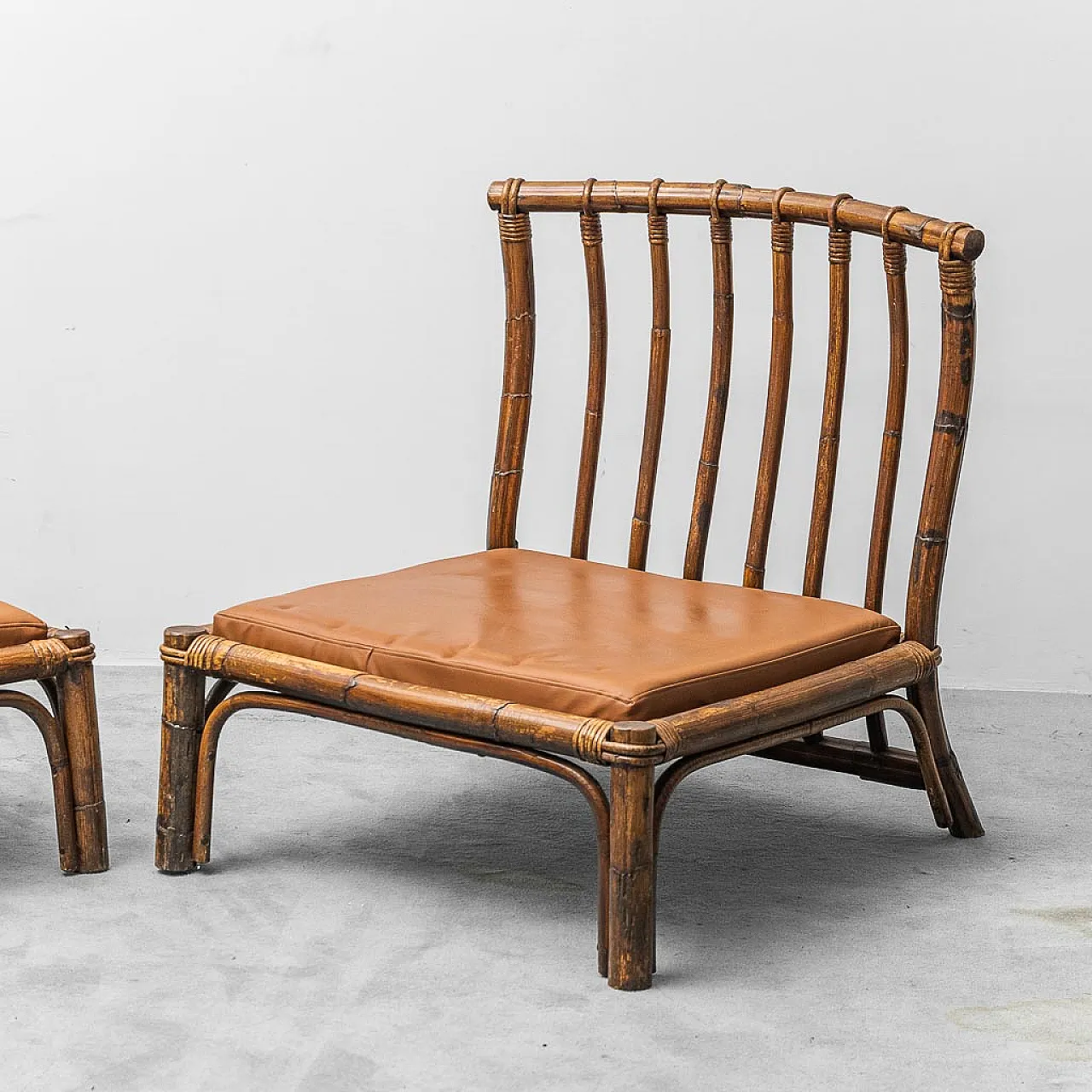 Pair of wooden and eco-leather armchairs by Alberto Smania, 1970s 2