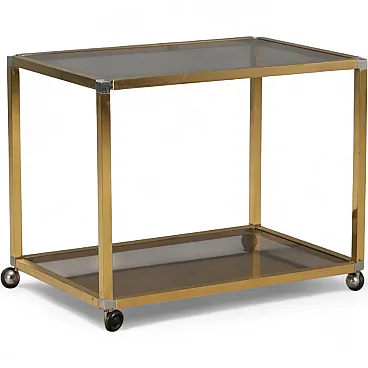Carrello da cucina con doppio ripiano, ottone e vetro fumé, '900