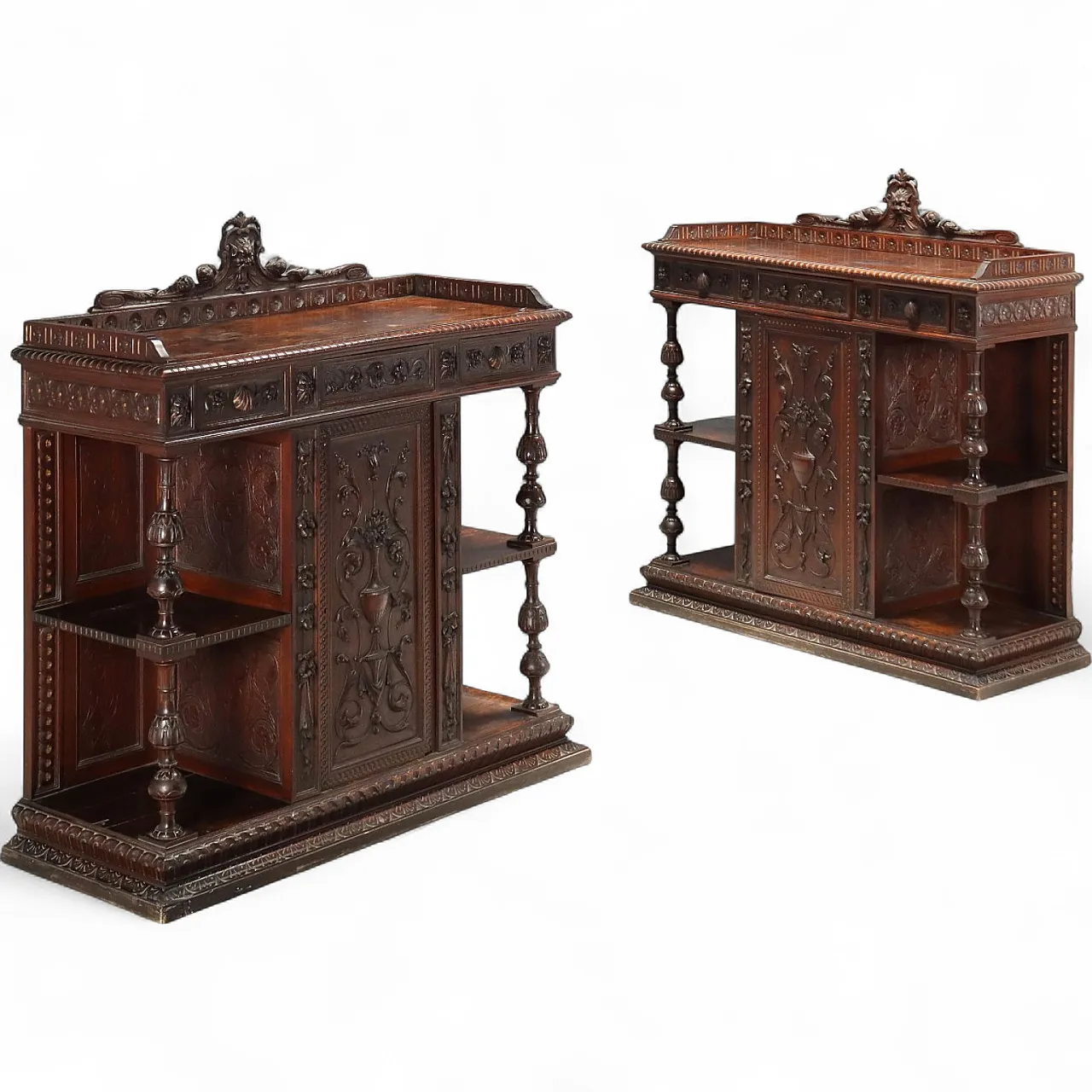 Coppia di credenze neobarocche in legno, fine '800 11