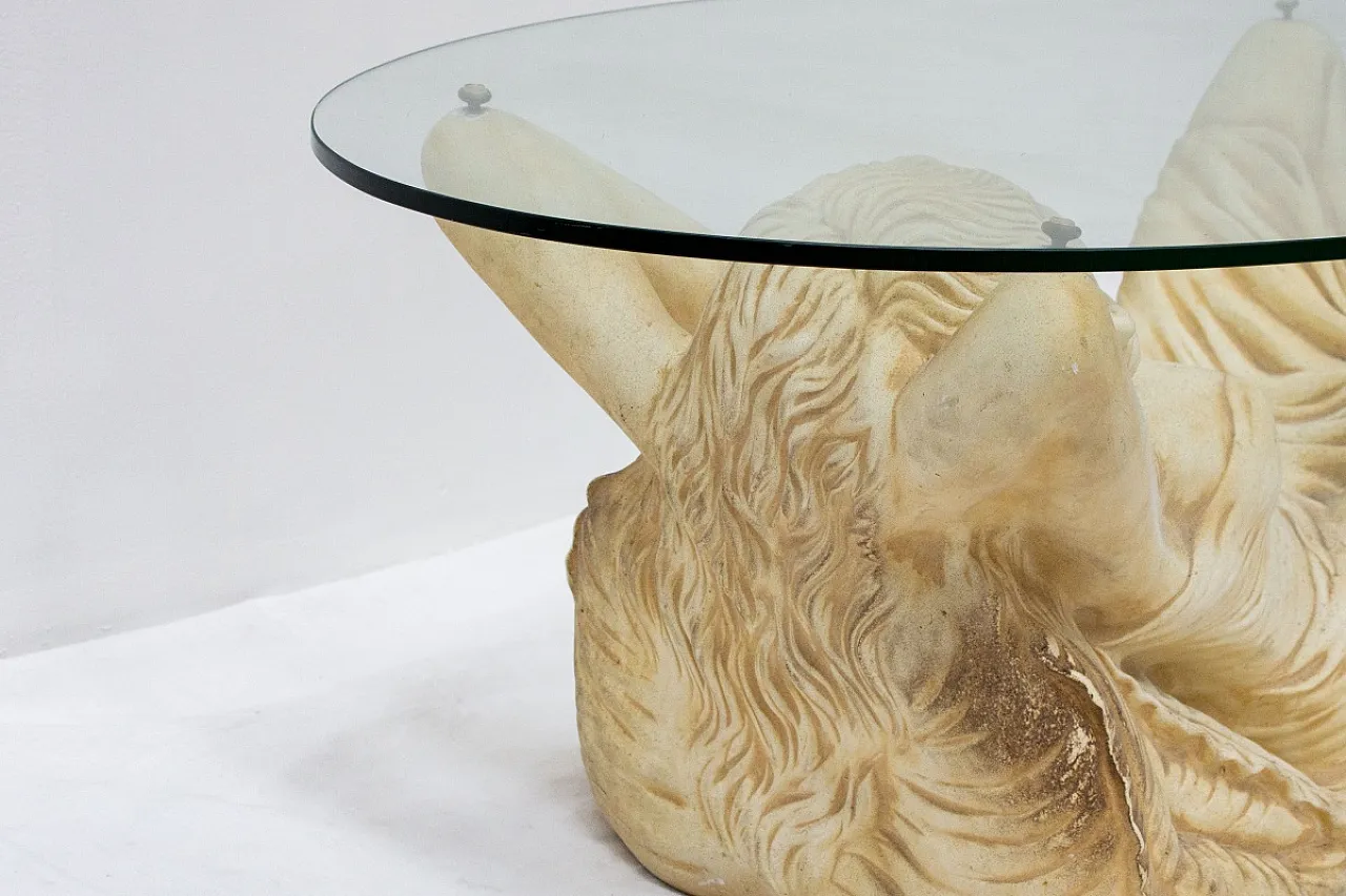 Tavolino in vetro con base in finta pietra, '900 3