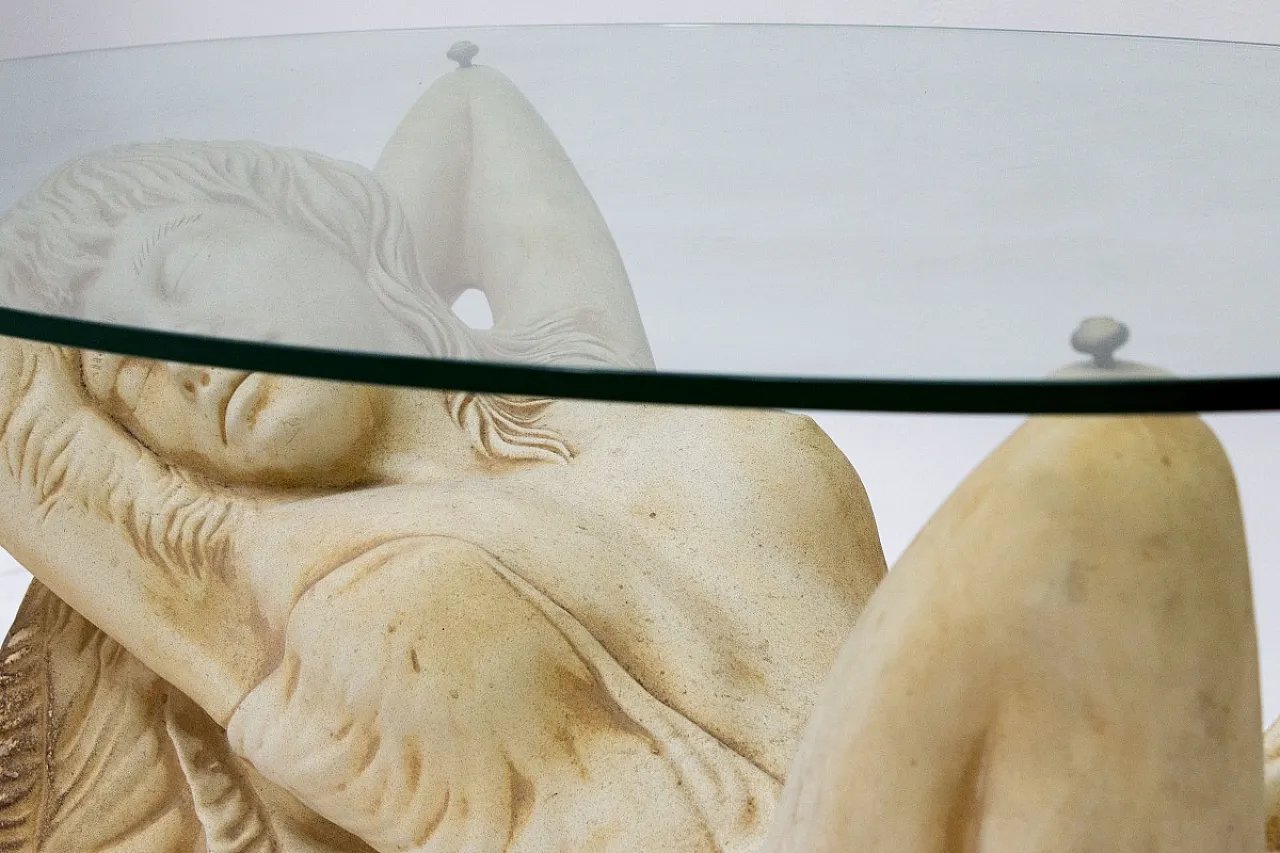 Tavolino in vetro con base in finta pietra, '900 5