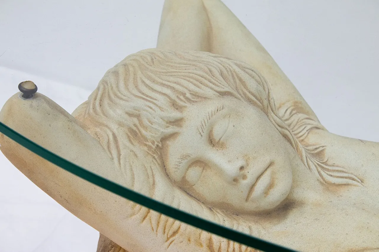 Tavolino in vetro con base in finta pietra, '900 7