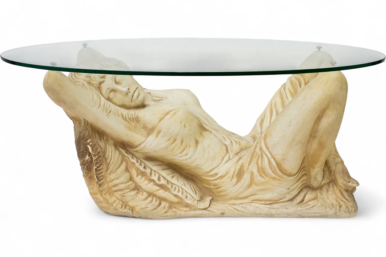 Tavolino in vetro con base in finta pietra, '900 8