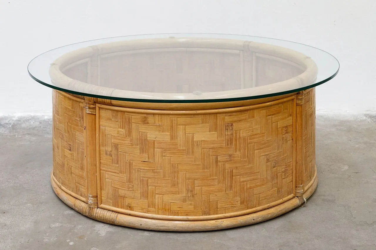 Tavolino contenitore rotondo in bambù e vimini, '900 1