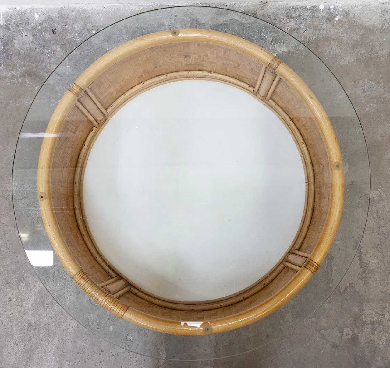 Tavolino contenitore rotondo in bambù e vimini, '900 3