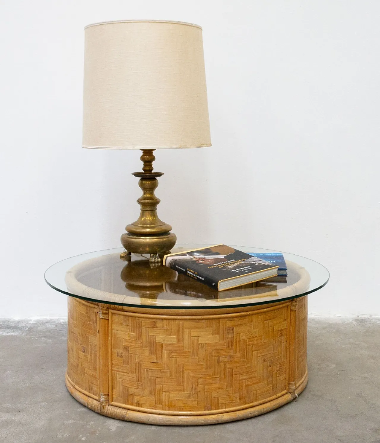 Tavolino contenitore rotondo in bambù e vimini, '900 7