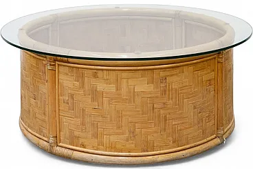 Tavolino contenitore rotondo in bambù e vimini, '900