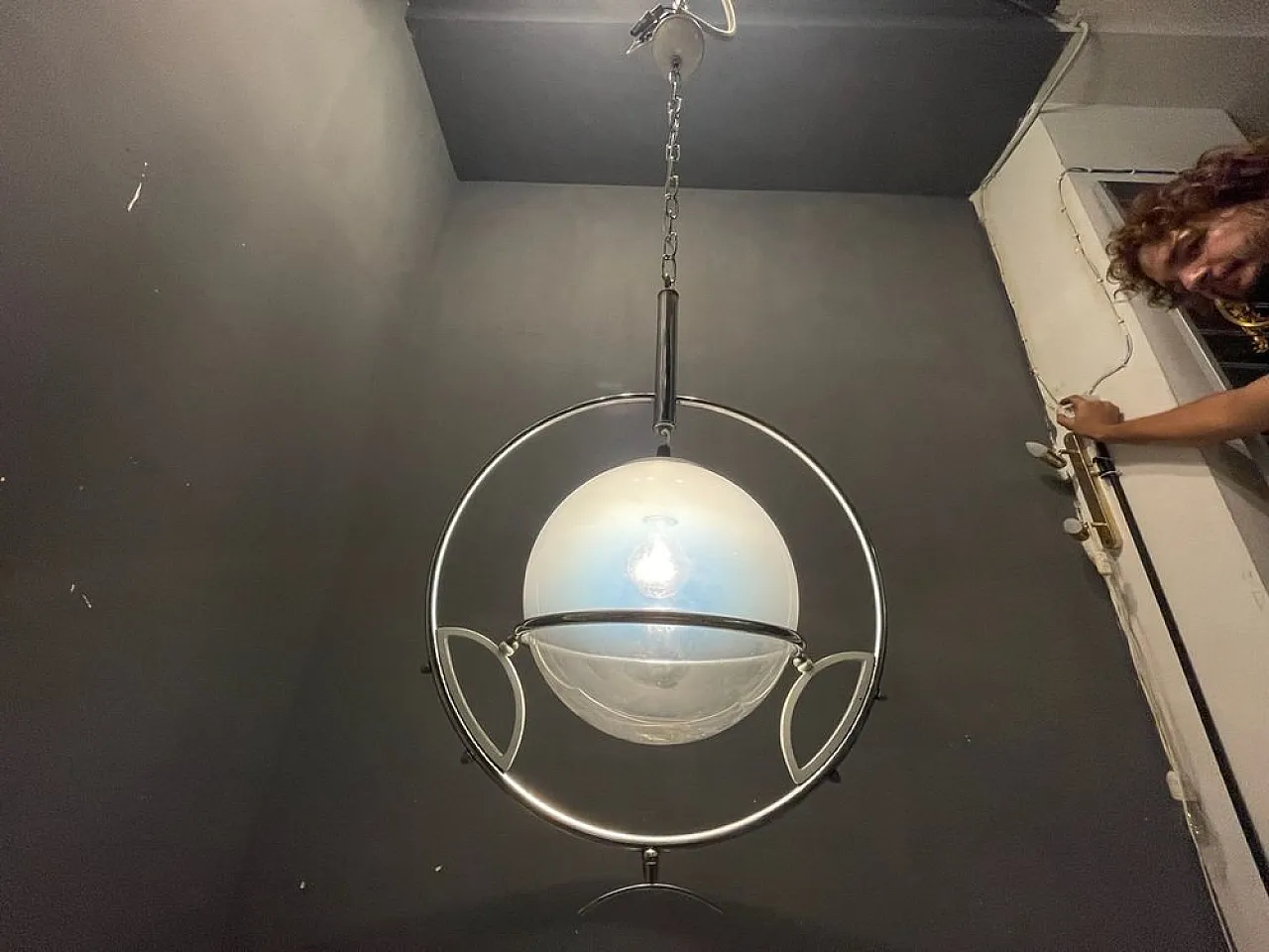 Lampada a sospensione Space Age in vetro di Murano di Fontana Arte, anni '60 7