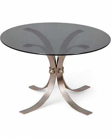 Tavolino da caffè in metallo cromato e vetro, anni '60