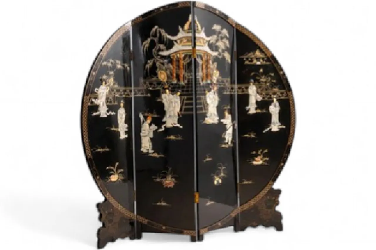 Export lacquer and mother-of-pearl folding screen, mid-20th century 12