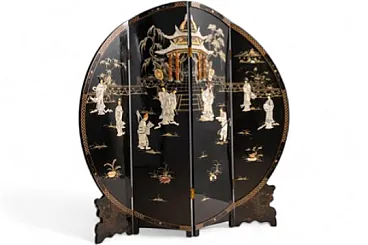 Export lacquer and mother-of-pearl folding screen, mid-20th century
