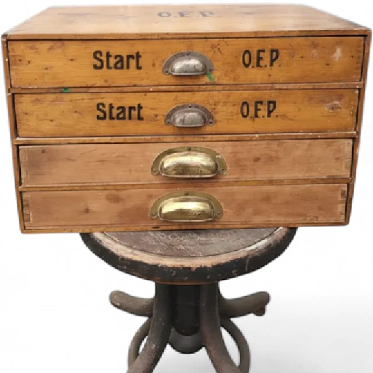 Industrial wooden filing cabinet with stenciled marking, 20th century 5