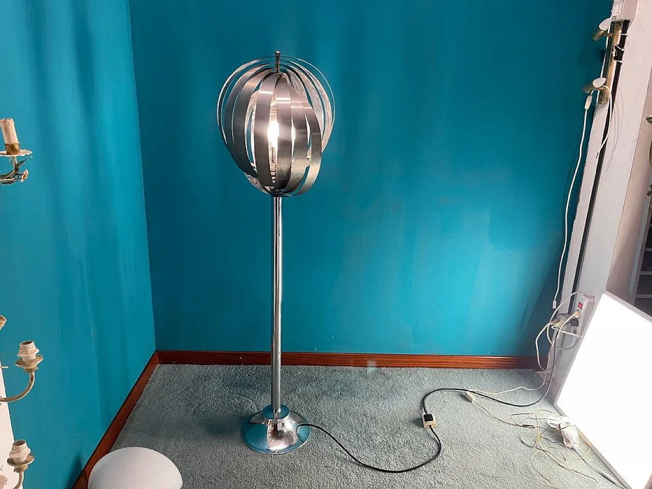 Moon steel floor lamp by Henri Mathieu, 1970s 2