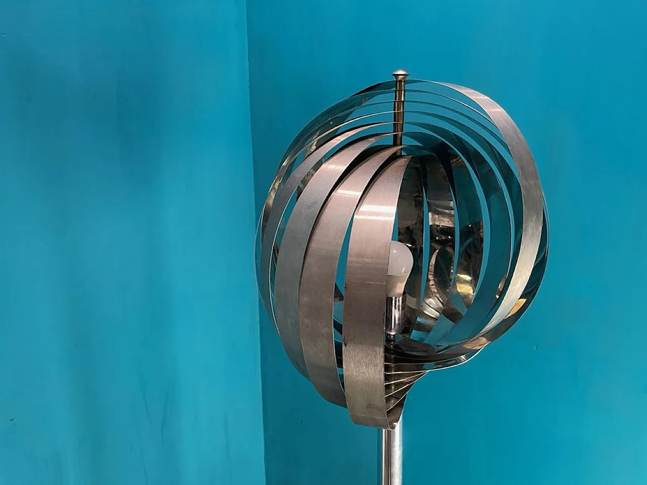 Moon steel floor lamp by Henri Mathieu, 1970s 4