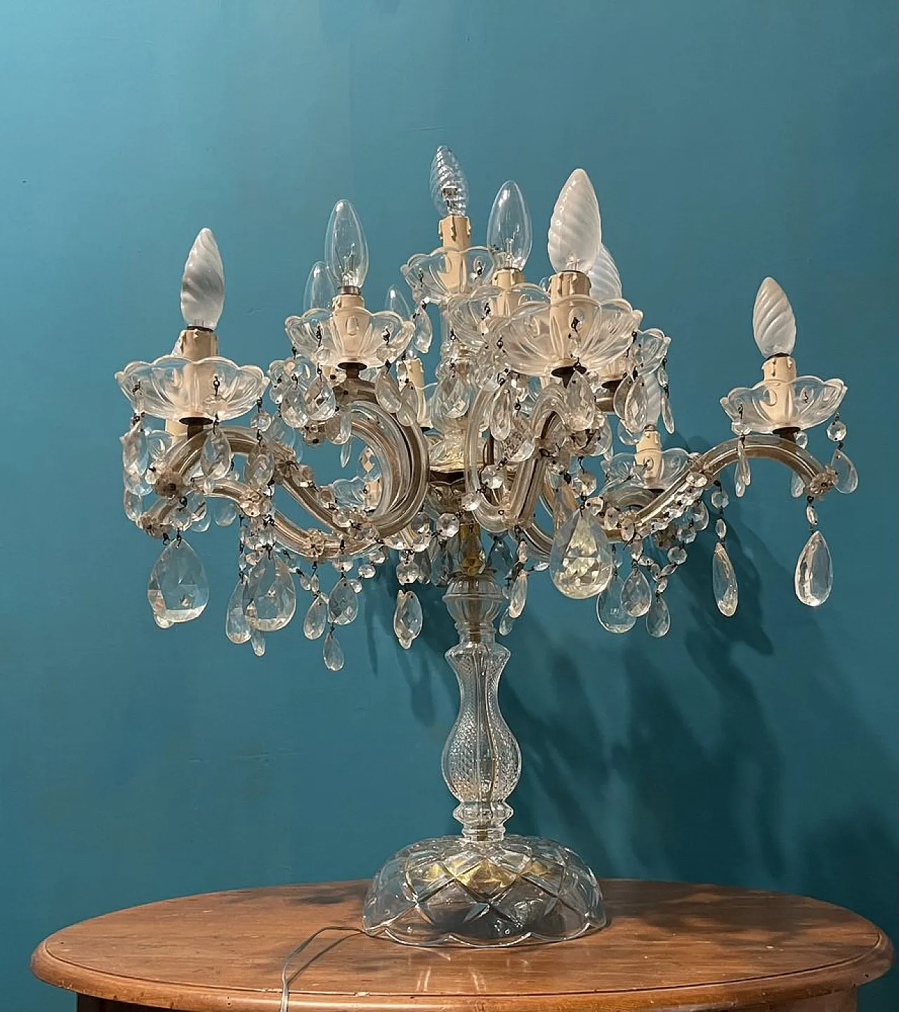 Large crystal candelabra table lamp, 1960s 1