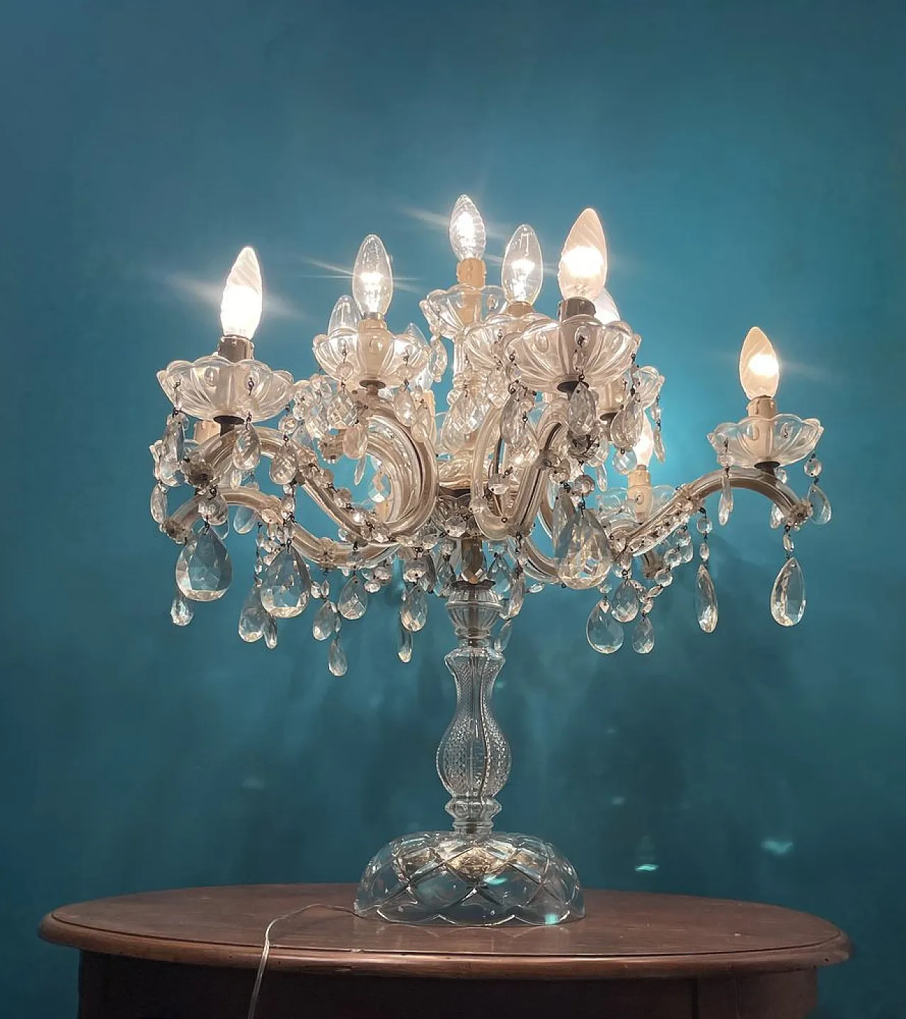 Large crystal candelabra table lamp, 1960s 2