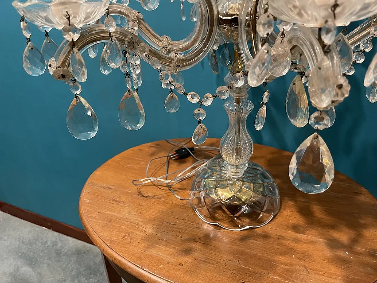 Large crystal candelabra table lamp, 1960s 6