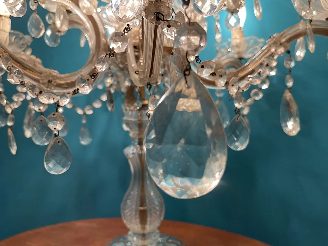 Large crystal candelabra table lamp, 1960s 9