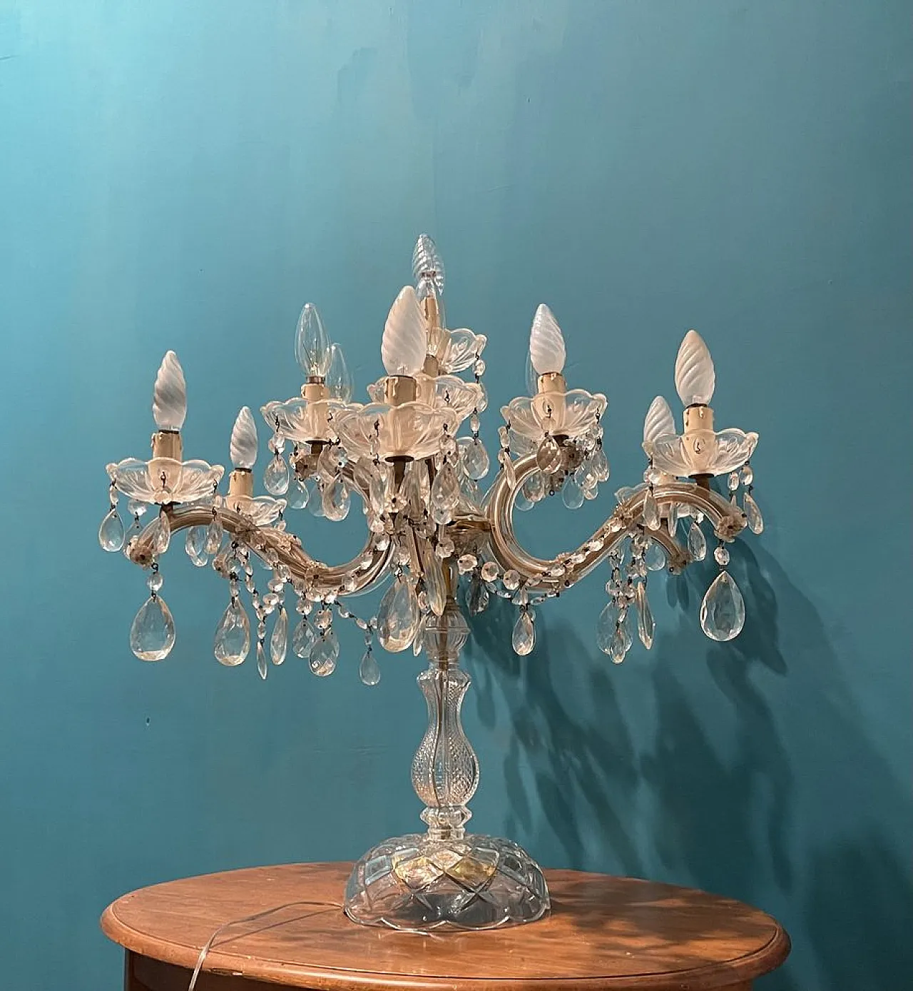 Large crystal candelabra table lamp, 1960s 12