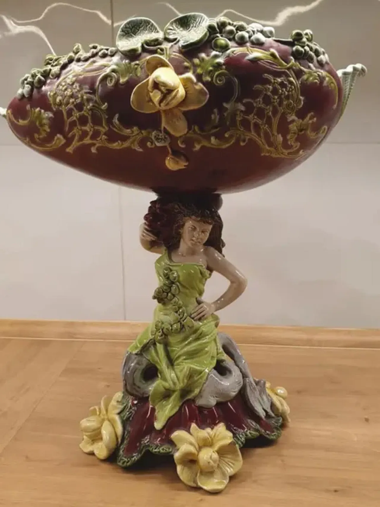 Monumental majolica figural centerpiece bohemia, 20th century 1