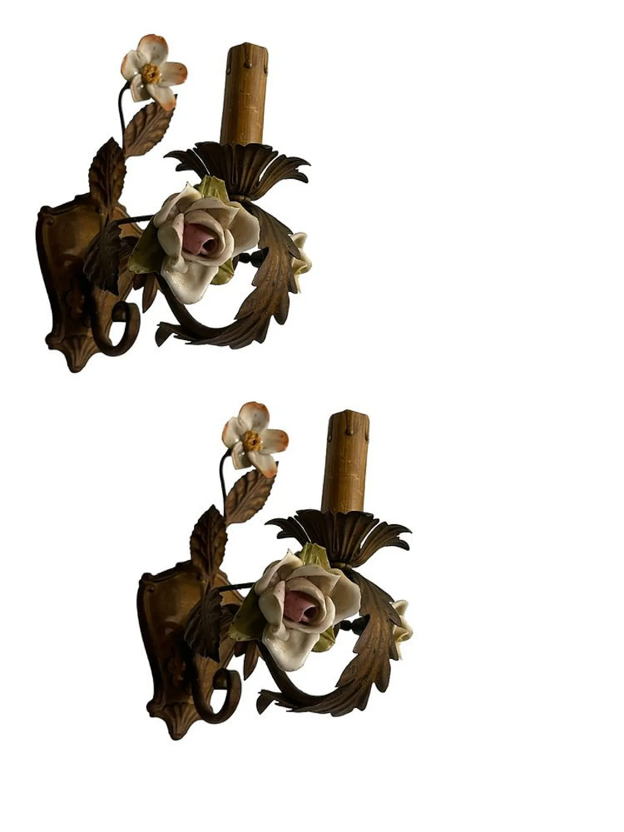 Pair of Tole porcelain flower sconces, 1960s 1