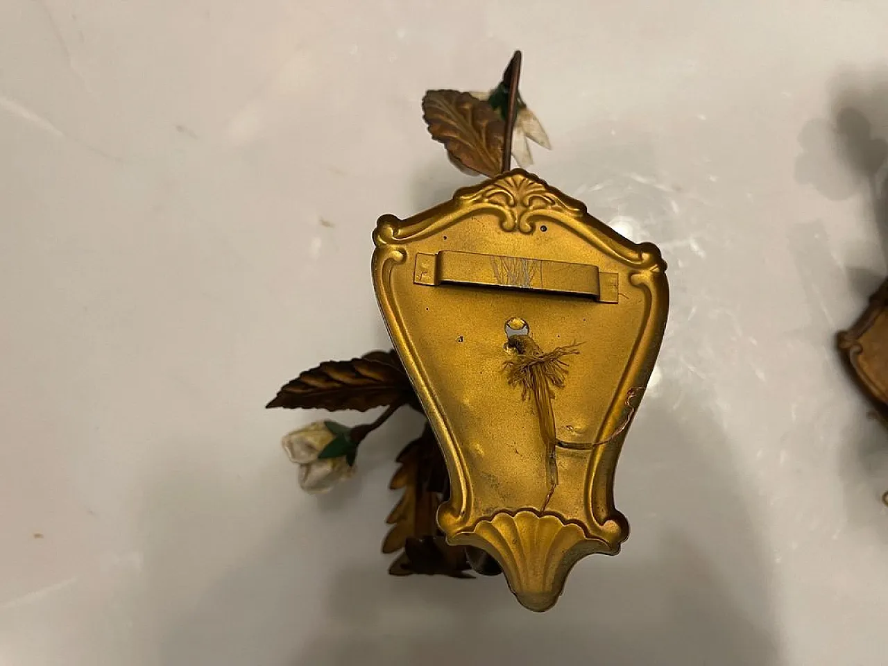 Pair of Tole porcelain flower sconces, 1960s 3