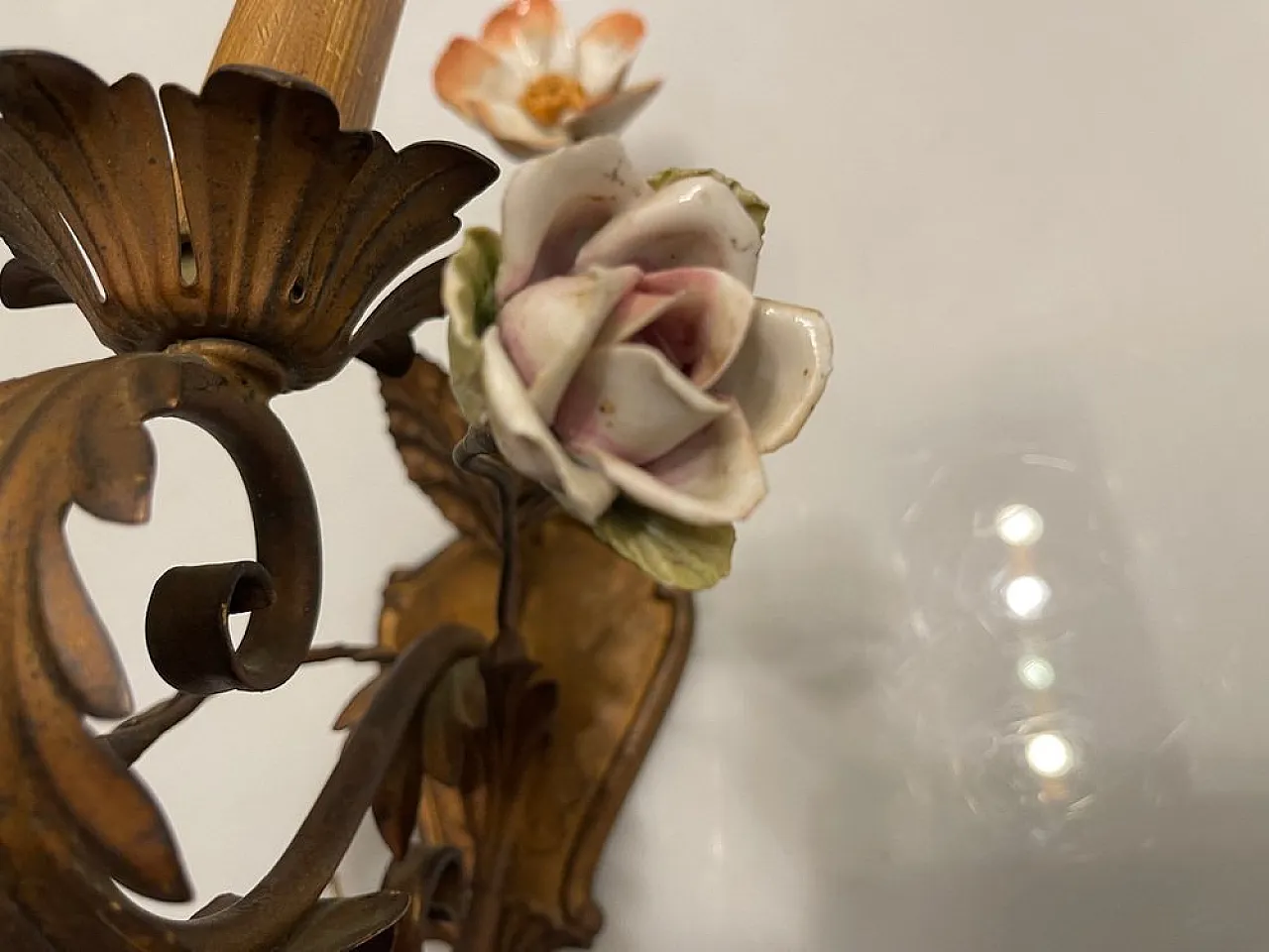 Pair of Tole porcelain flower sconces, 1960s 6