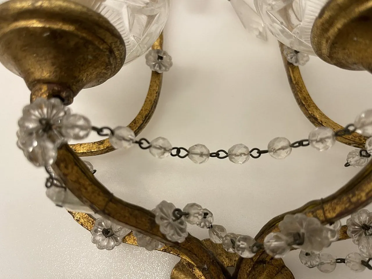 Pair of Florentine gilded crystal sconces, 1960s 2
