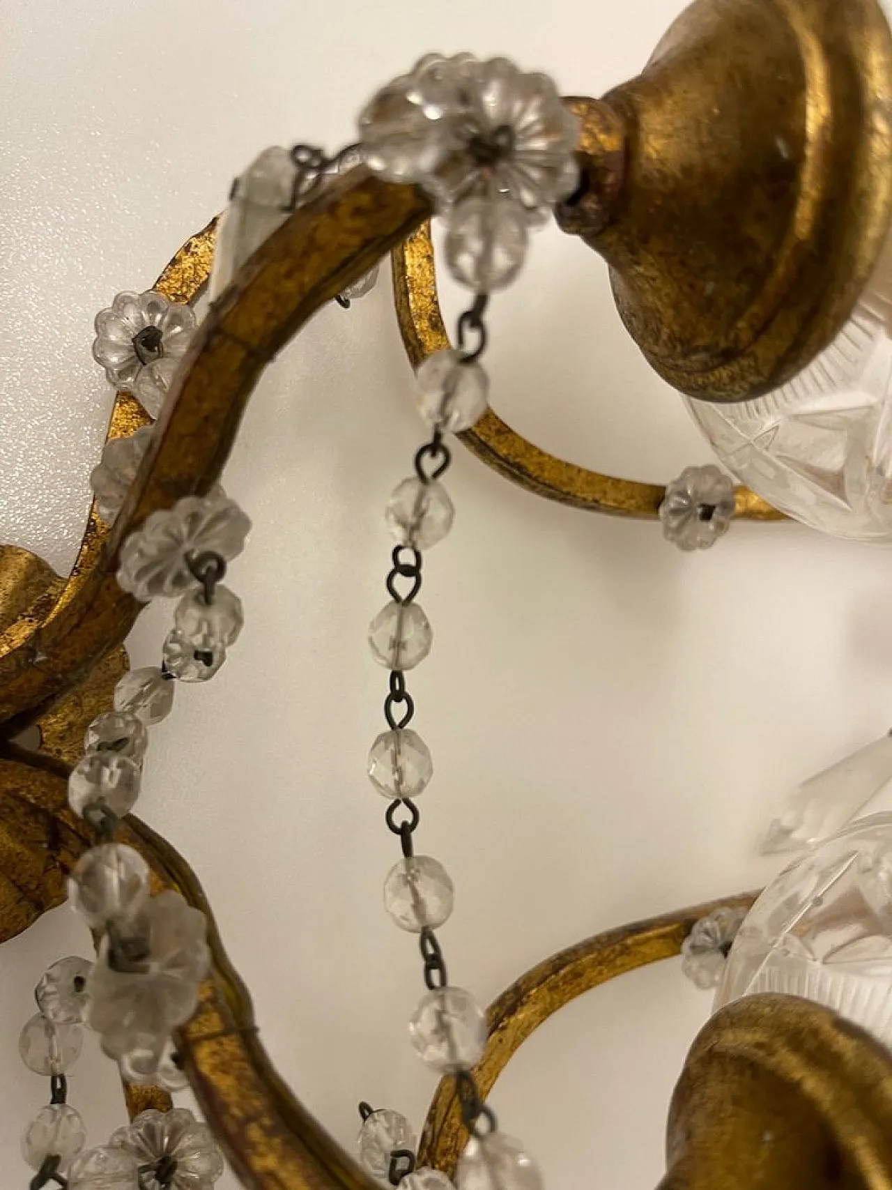 Pair of Florentine gilded crystal sconces, 1960s 7